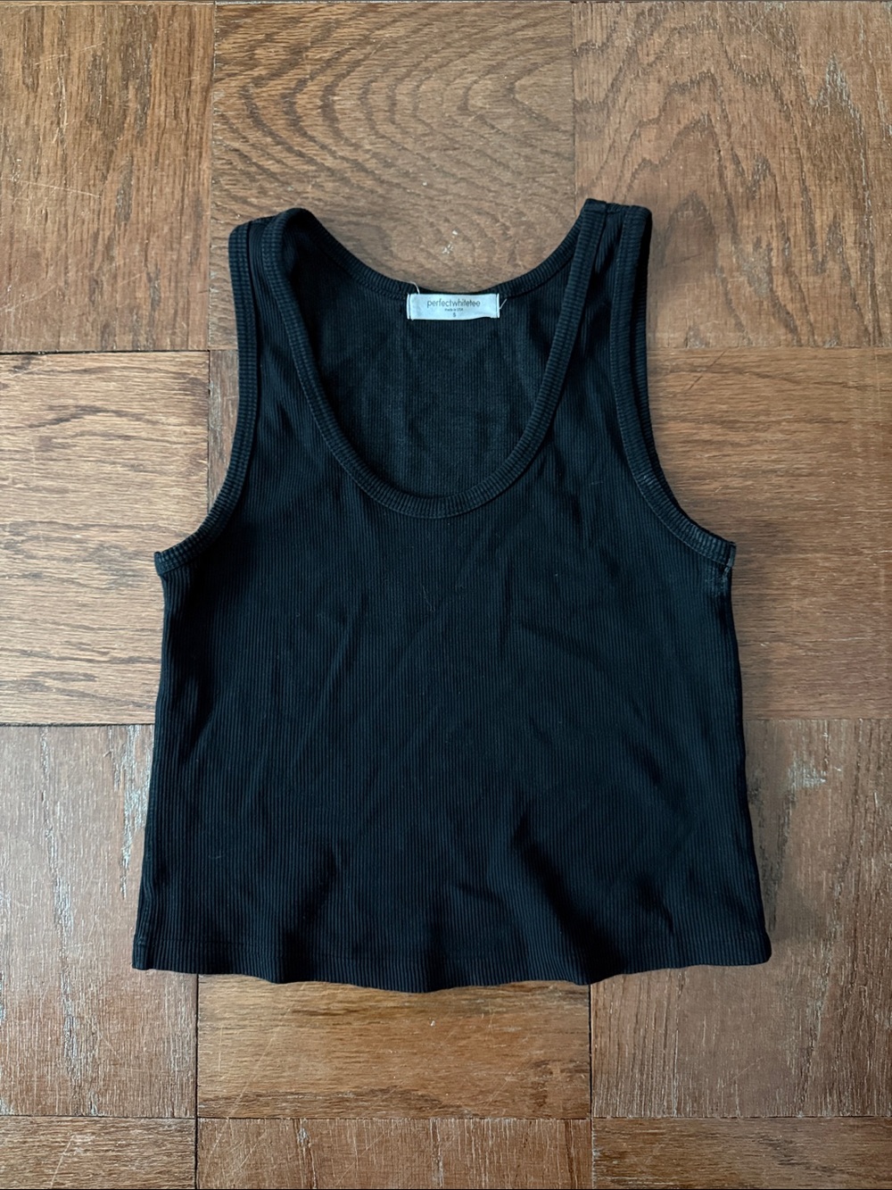 perfectwhitetee Black Ribbed Scoop Tank